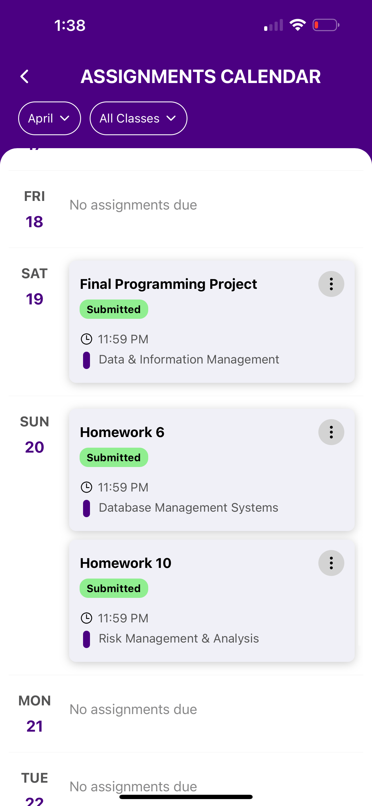 Interactive Assignments Calendar